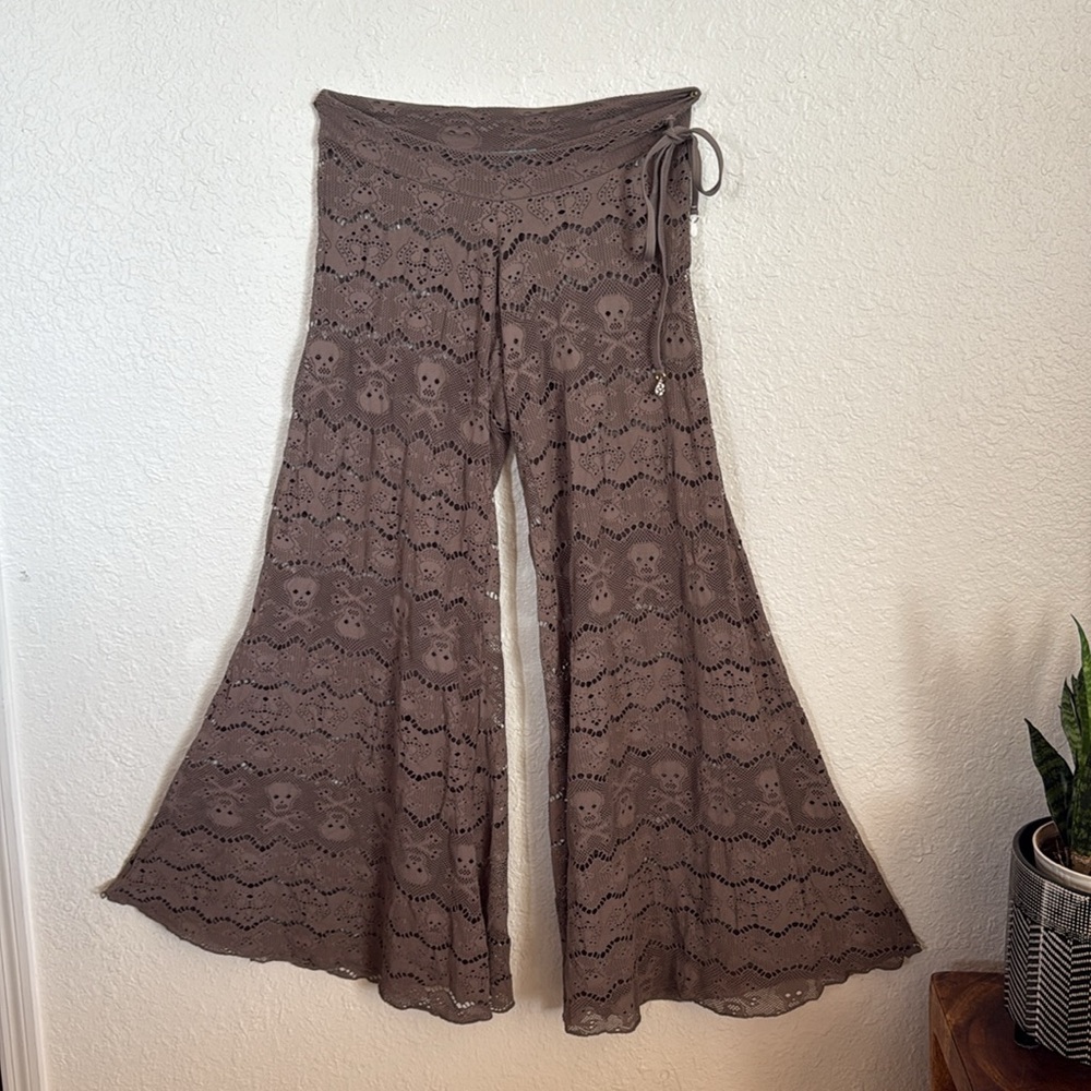 Letarte Brown Crochet Wide-Leg Pants